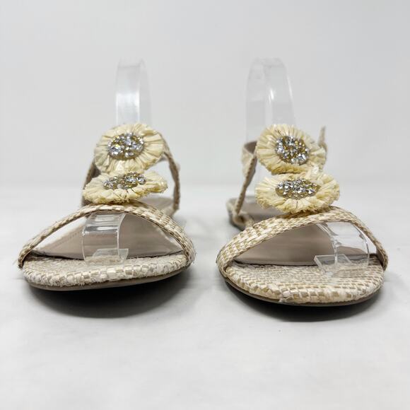 [Charter Club] Tan Cream Zooey Woven Raffia T-Strap Floral Slingback Sandals 8 - Picture 3 of 12